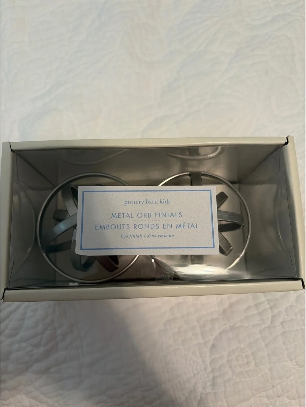 NIB Pottery Barn Kids - Metal Orb Finials - Brushed Nickel - Set of 2 - NEW